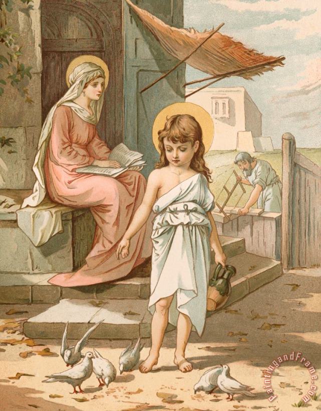 Jesus as a Boy Playing with Doves painting - John Lawson Jesus as a Boy Playing with Doves Art Print
