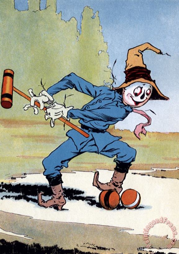 Land of Oz: The Scarecrow Swinging a Croquet Mallet painting - John R. Neill Land of Oz: The Scarecrow Swinging a Croquet Mallet Art Print