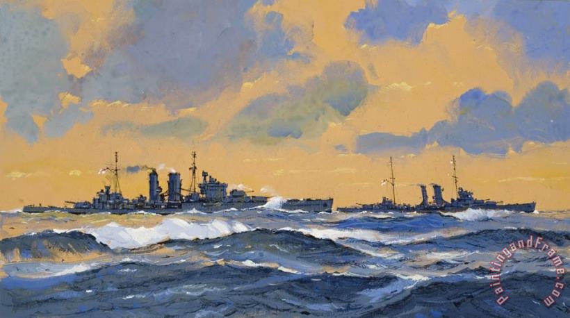 John S Smith The British cruisers HMS Exeter and HMS York Art Painting