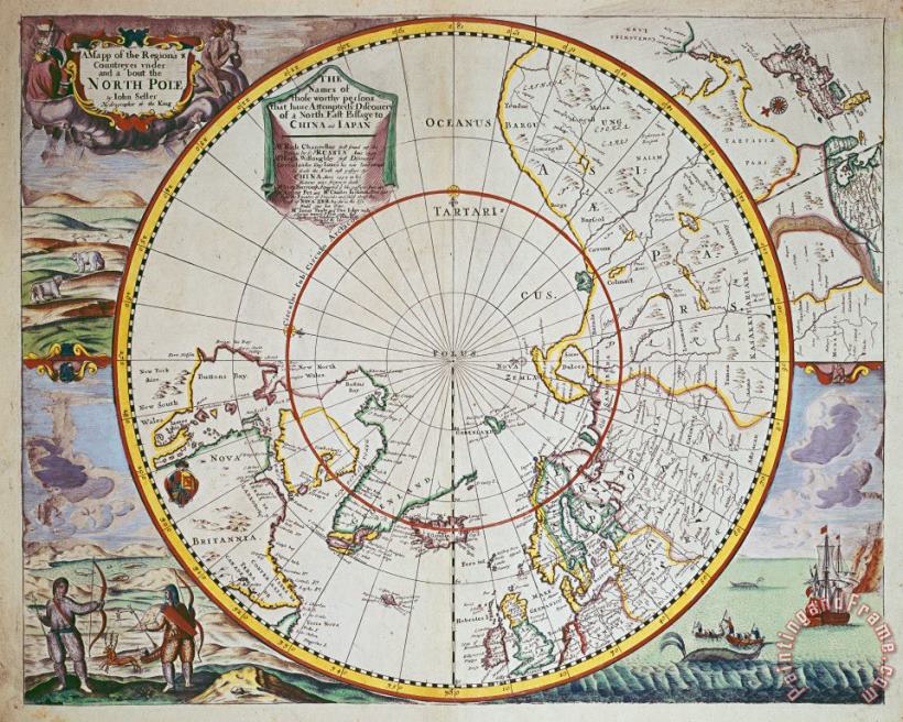 John Seller A Map of the North Pole Art Painting