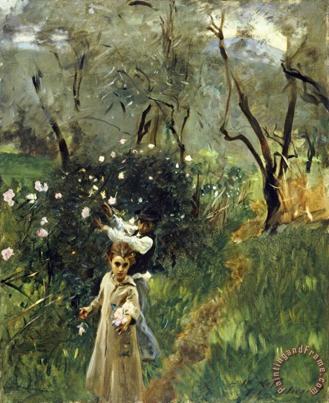 John Singer Sargent Gathering Flowers at Twilight Art Painting