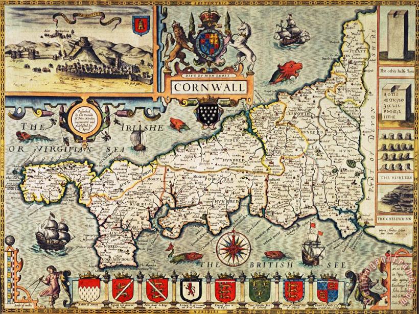 Map of Cornwall painting - John Speed Map of Cornwall Art Print