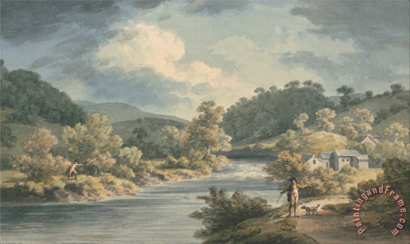 John Warwick Smith A Fisherman in The Vale of Myfod, Site of The Palace of The Princess of Powis Art Painting