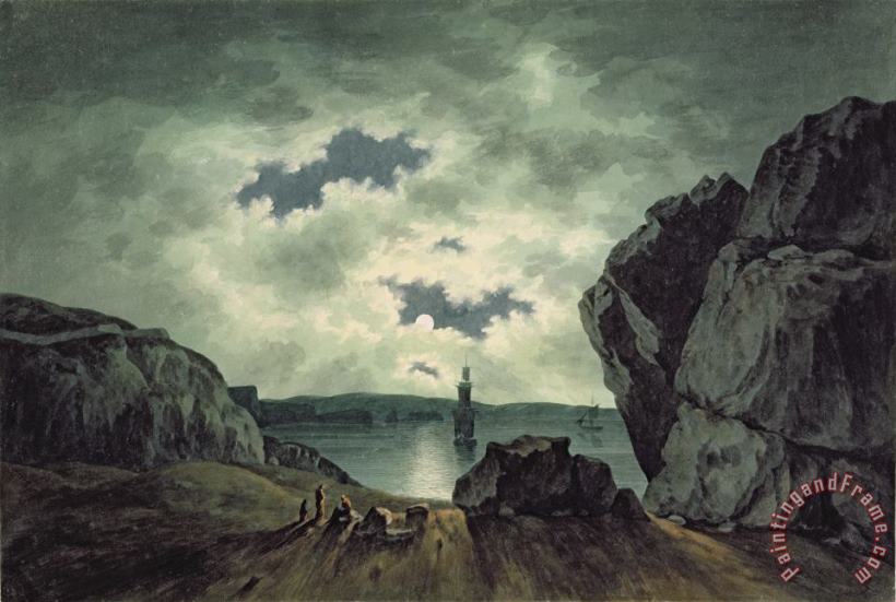 John Warwick Smith Bay Scene in Moonlight Art Painting