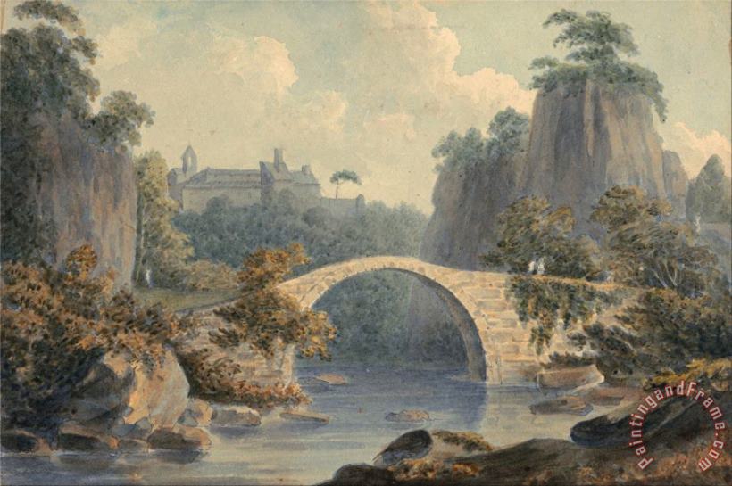River Landscape with a Single Arched Bridge painting - John Warwick Smith River Landscape with a Single Arched Bridge Art Print