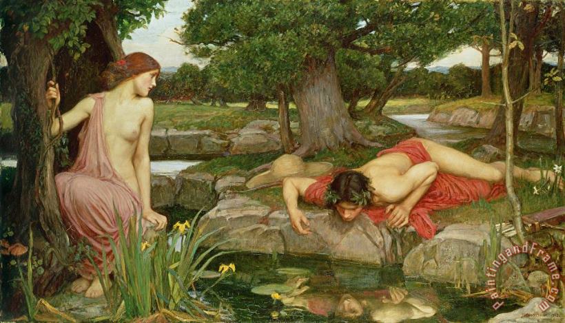 Echo and Narcissus painting - John William Waterhouse Echo and Narcissus Art Print