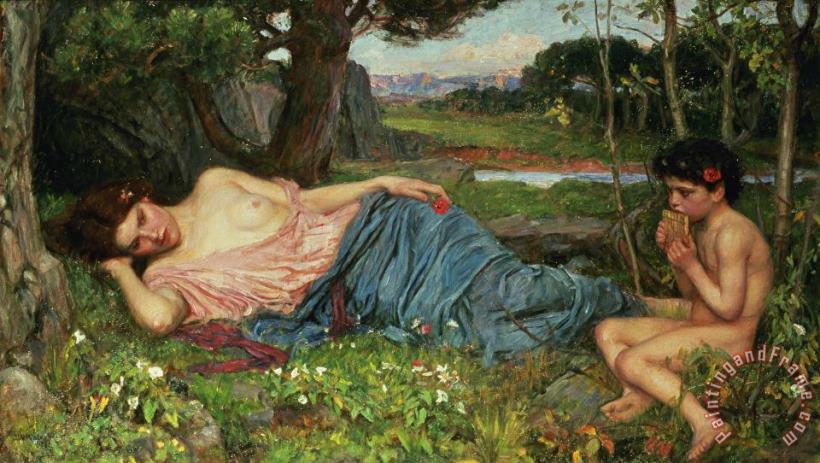 John William Waterhouse Listen to my Sweet Pipings Art Print