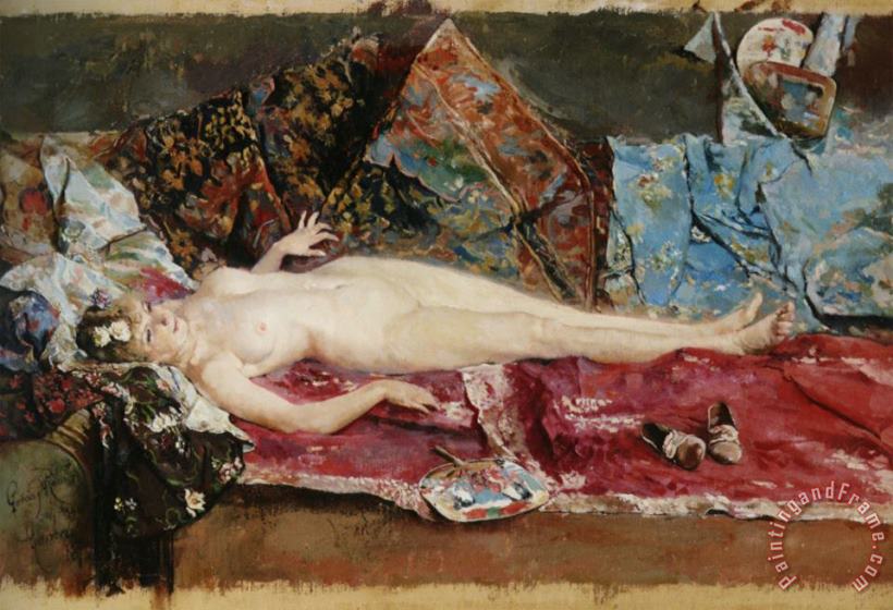 Reclining Nude painting - Jose Garcia Y Ramos Reclining Nude Art Print