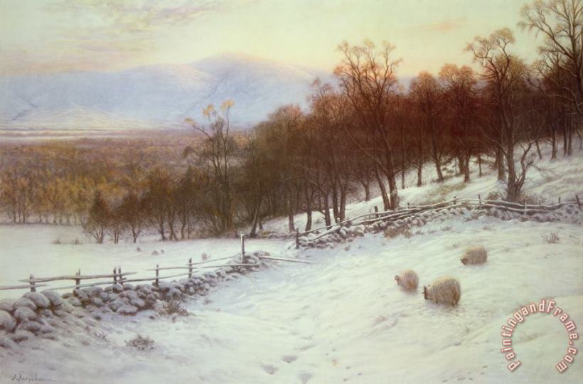 Snow Covered Fields with Sheep painting - Joseph Farquharson Snow Covered Fields with Sheep Art Print