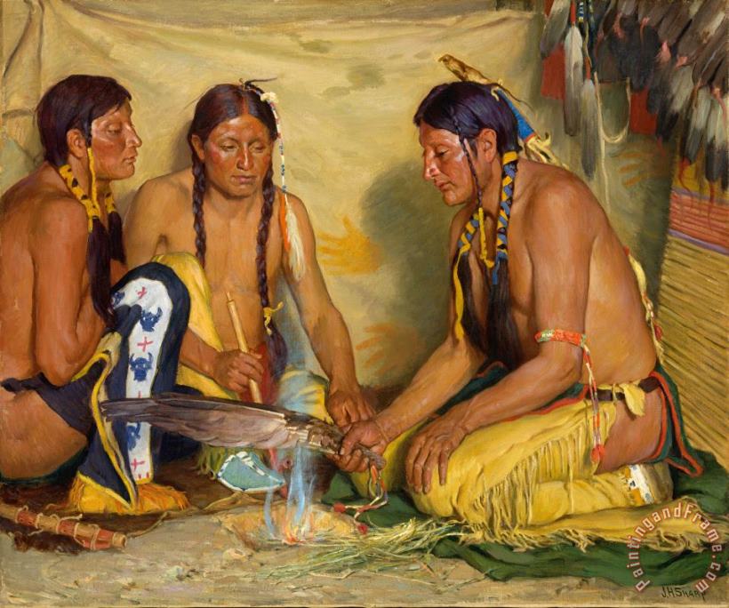 Joseph Henry Sharp Making Sweet Grass Medicine, Blackfoot Ceremony Art Painting