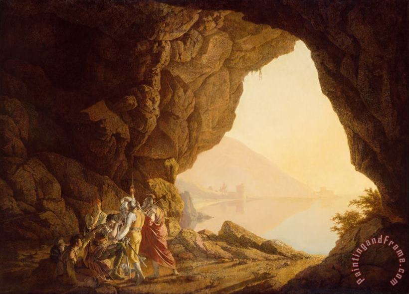 Joseph Wright  Grotto by The Seaside in The Kingdom of Naples with Banditti, Sunset Art Print