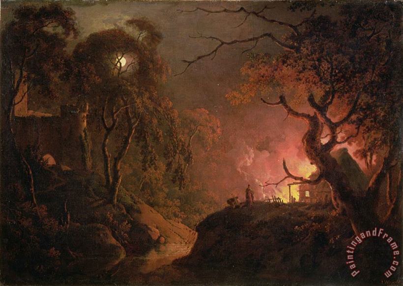 A Cottage on Fire at Night painting - Joseph Wright of Derby A Cottage on Fire at Night Art Print