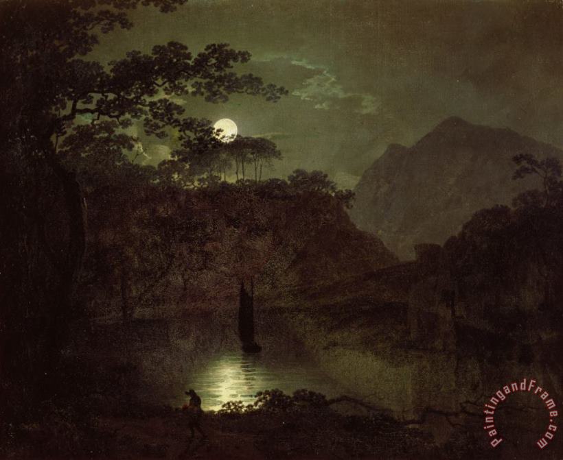 Joseph Wright of Derby A Lake by Moonlight Art Print