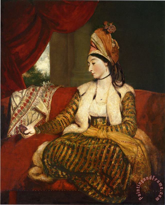 Portrait of Mrs. Baldwin, Full Length, Seated on a Red Divan painting - Joshua Reynolds Portrait of Mrs. Baldwin, Full Length, Seated on a Red Divan Art Print