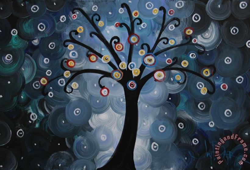 Joy Baer Solo Blue Dream Tree Spiral Night Art Painting