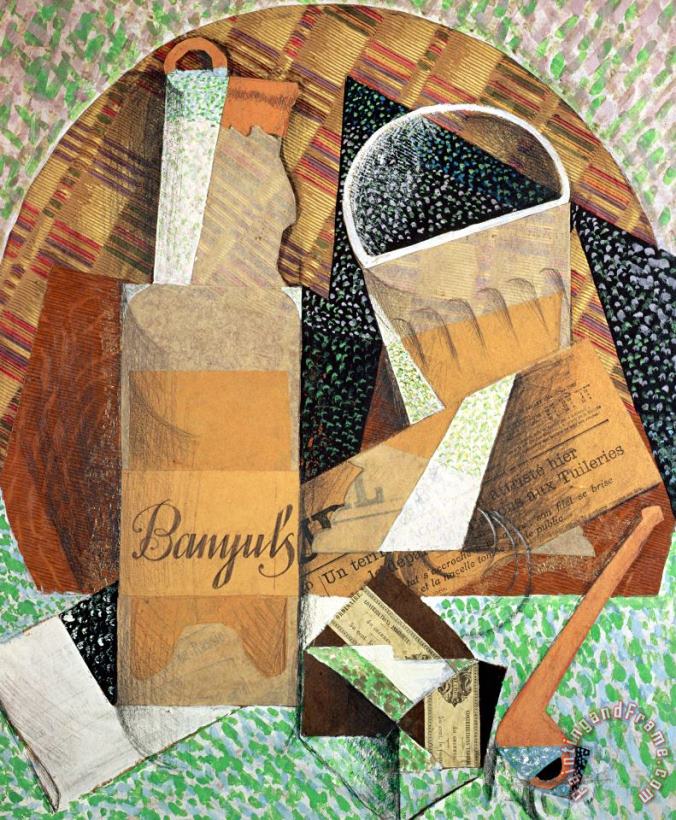 The Bottle of Banyuls painting - Juan Gris The Bottle of Banyuls Art Print