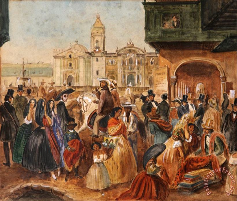 Study for Lima's Main Square painting - Juan Mauricio Rugendas Study for Lima's Main Square Art Print