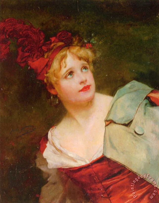 A Lady Wearing a Crimson Hat painting - Jules Adolphe Goupil A Lady Wearing a Crimson Hat Art Print