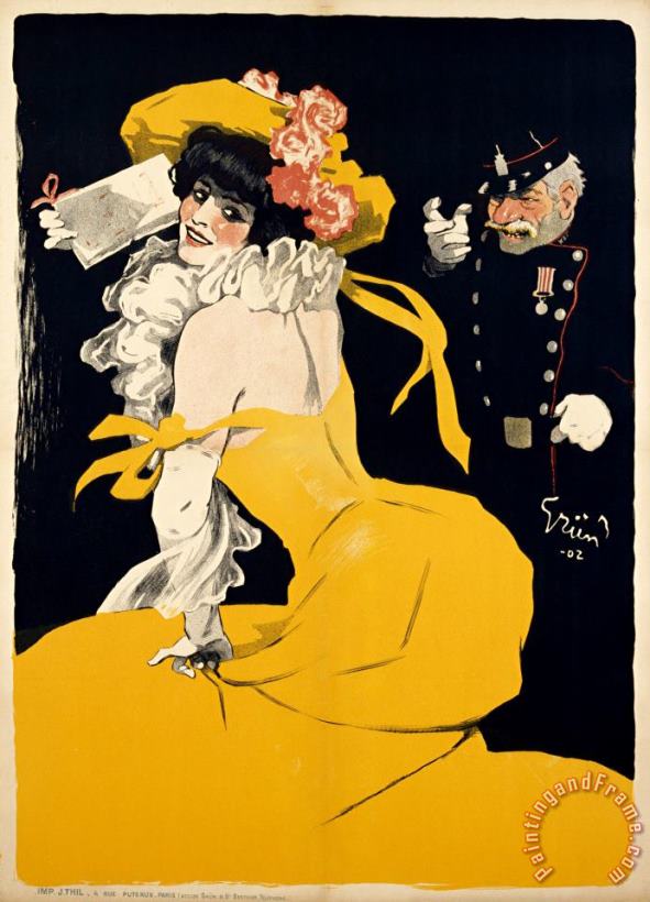 Jules Alexandre Grun Poster of a Woman in a Yellow Dress Art Print