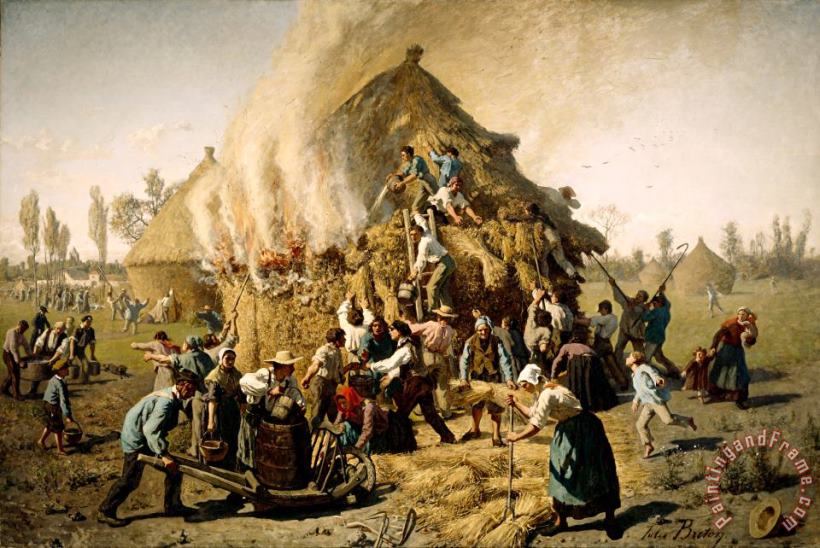 Jules Breton Fire in a Haystack Art Painting