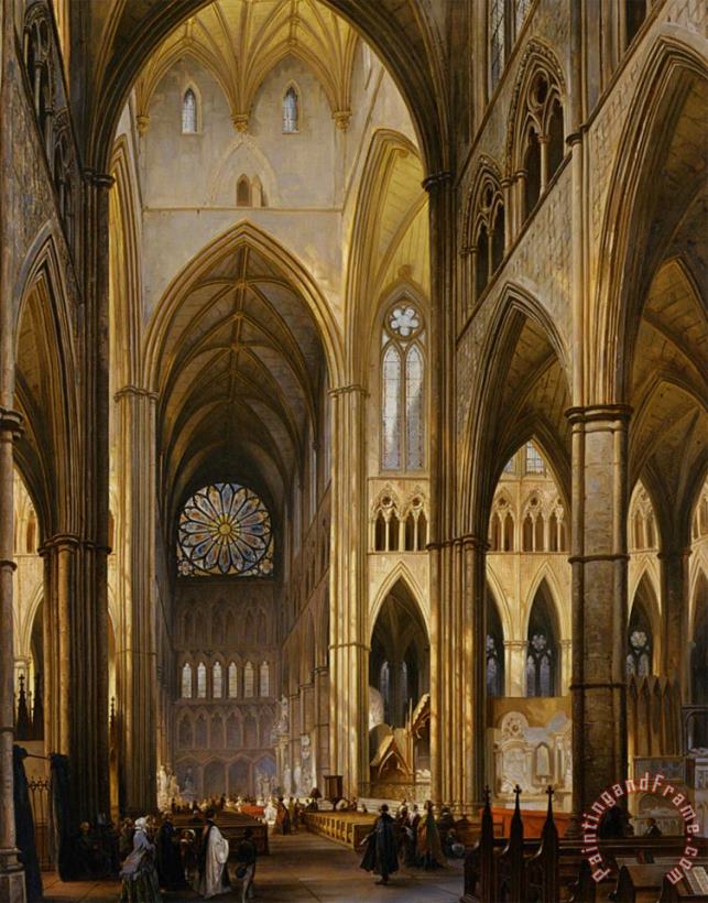 Jules Victor Genisson Figures in The Interior of a Cathedral Art Painting