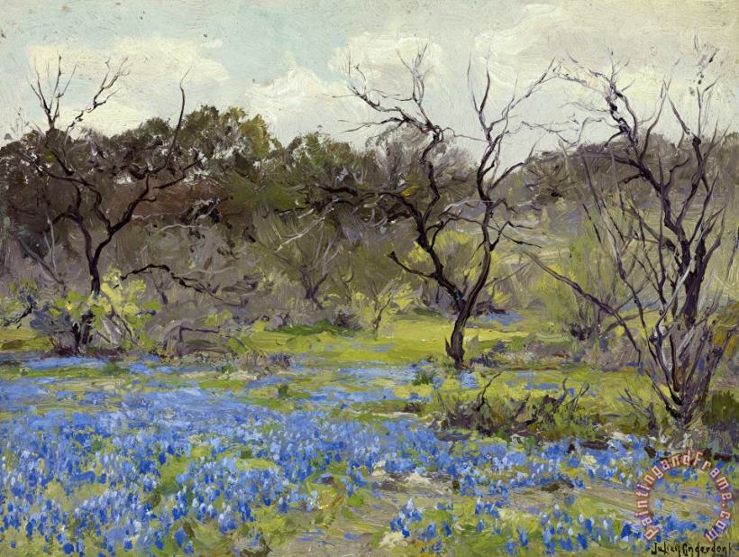 Early Spring Bluebonnets And Mesquite painting - Julian Onderdonk Early Spring Bluebonnets And Mesquite Art Print
