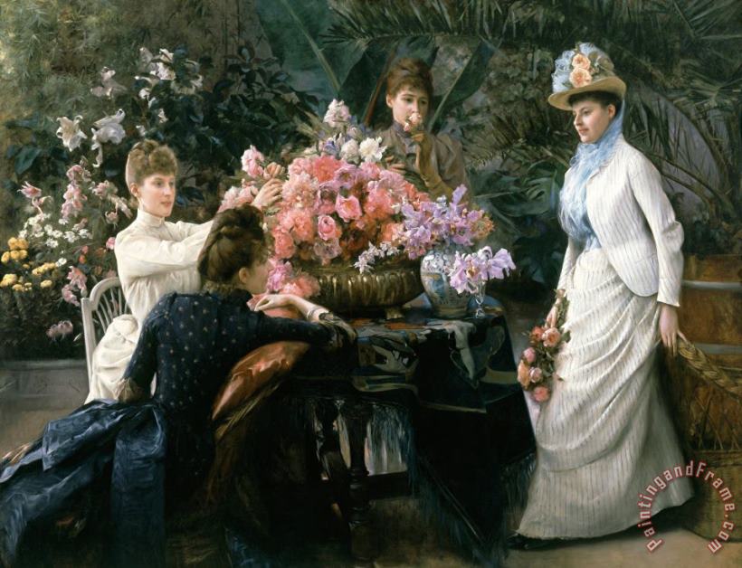 Spring Flowers (in The Conservatory) painting - Julius Leblanc Stewart Spring Flowers (in The Conservatory) Art Print