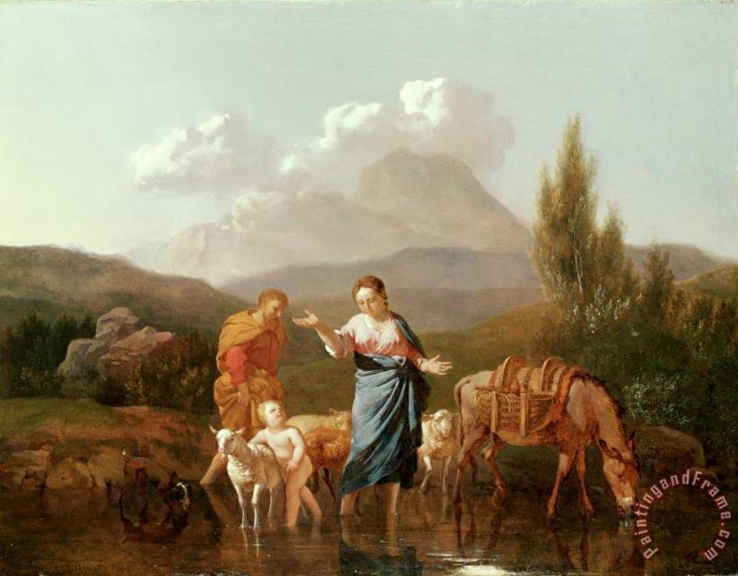 Karel Dujardin Holy family at a stream Art Print