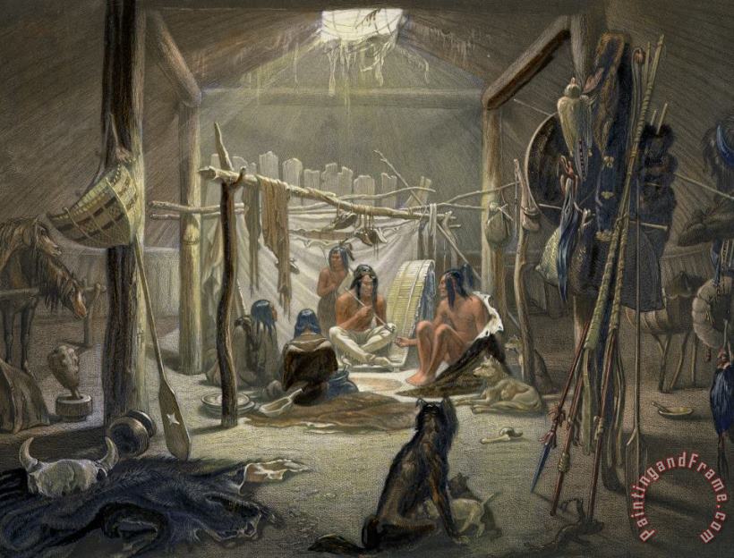 The Interior Of A Hut Of A Mandan Chief painting - Karl Bodmer The Interior Of A Hut Of A Mandan Chief Art Print