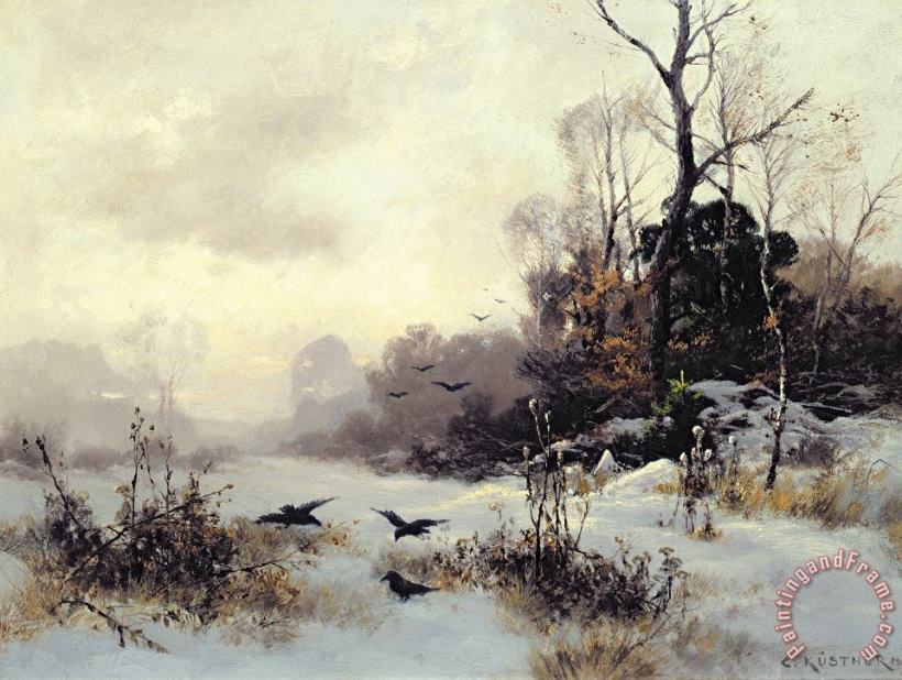 Karl Kustner Crows In A Winter Landscape Art Painting