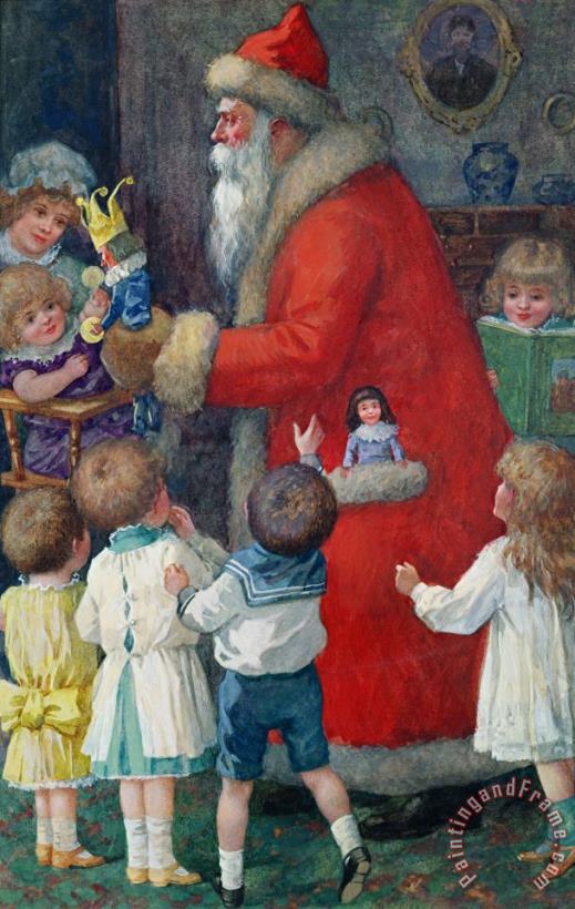 Father Christmas with Children painting - Karl Roger Father Christmas with Children Art Print