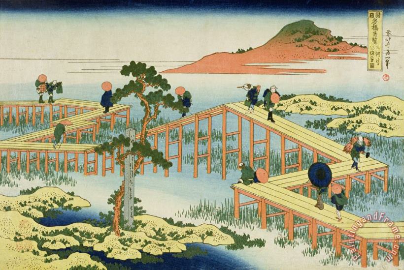 Katsushika Hokusai Eight Part Bridge, Province of Mucawa, Japan Art Print