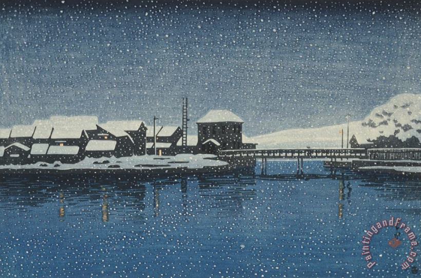 Kawase Hasui Evening Snow at Ebisu Port (sado Ebisu Minato), From The Series Souvenirs of Travels, Second Series (tabi Miyage, Dai Ni Shu) Art Painting