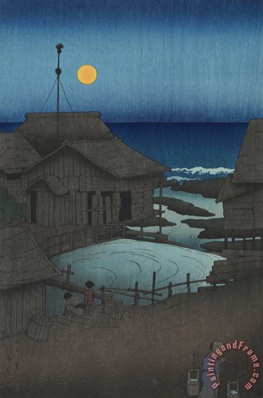 Kawase Hasui Full Moon at Mutsu (mutsu, Mishima Gawa), From The Series Souvenirs of Travels, First Series (tabi Miyage, Dai Isshu) Art Print