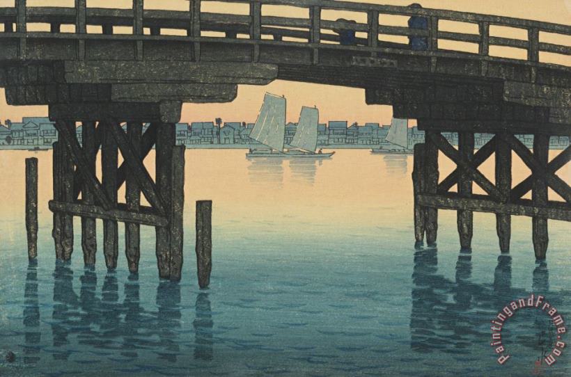 Kawase Hasui Kamino Hashi, Bridge Over The Fukagawa (fukagawa Kamino Hashi), From The Series Twelve Subjects of Tokyo Art Print
