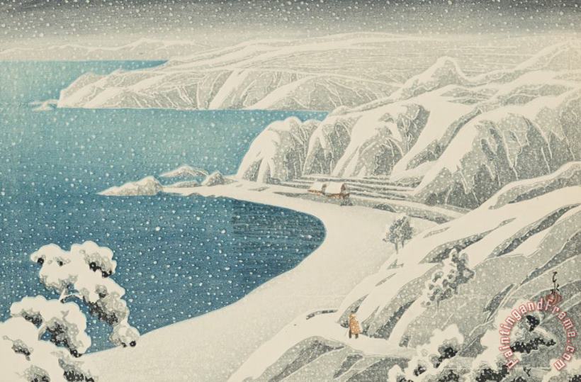 Kawase Hasui Snow at Night, Mikawa Zaka (sado, Nishi Mikawa Zaka), From The Series Souvenirs of Travels, Second Series (tabi Miyage, Dai Ni Shu) Art Painting
