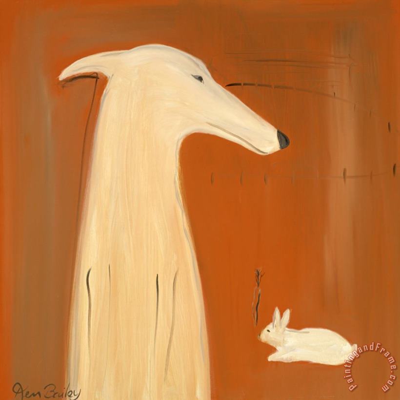 Ken Bailey Greyhound And Rabbit Art Print