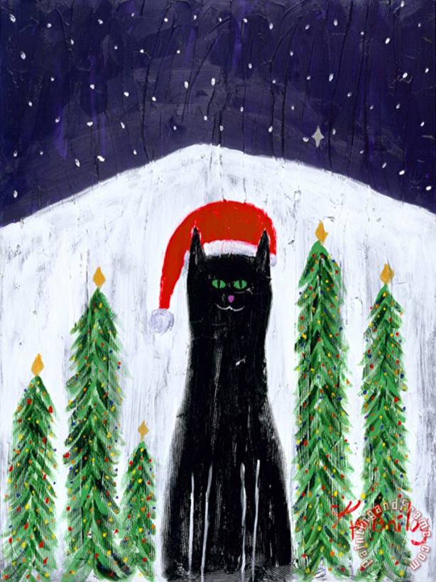 Santa Cat painting - Ken Bailey Santa Cat Art Print