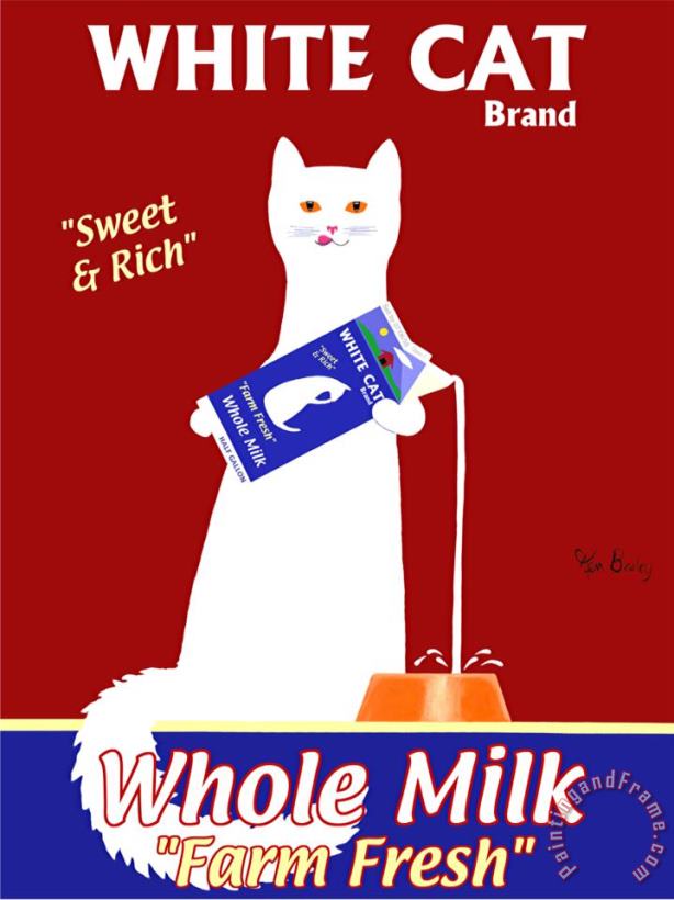 Ken Bailey White Cat Milk Art Print