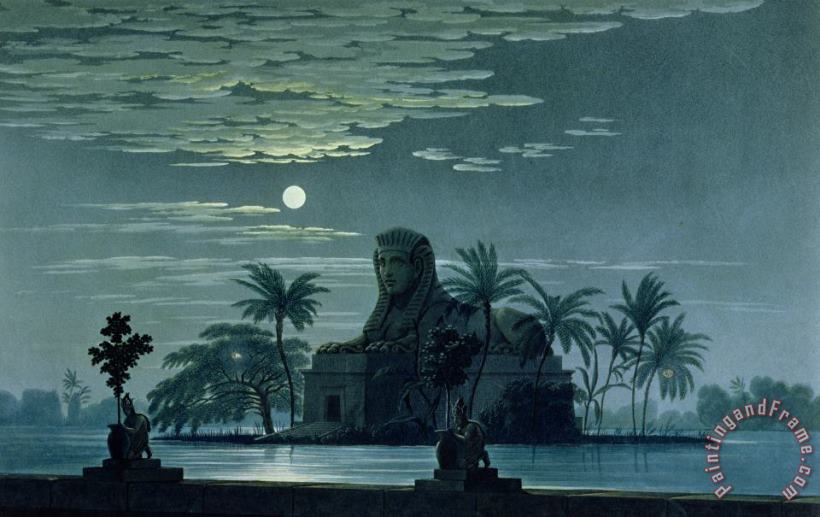 Garden scene with the Sphinx in moonlight painting - KF Schinkel Garden scene with the Sphinx in moonlight Art Print