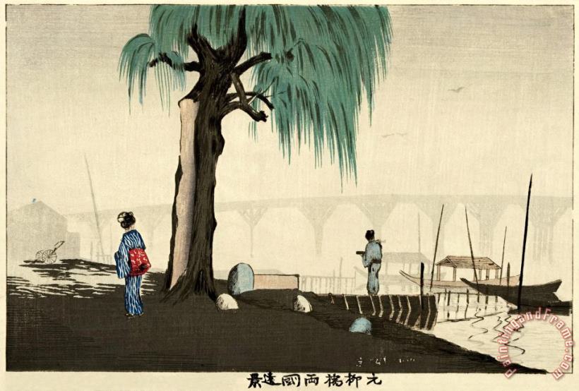 Kobayashi Kiyochika Distant View of Ryogoku From Motoyanagi Bridge Art Painting