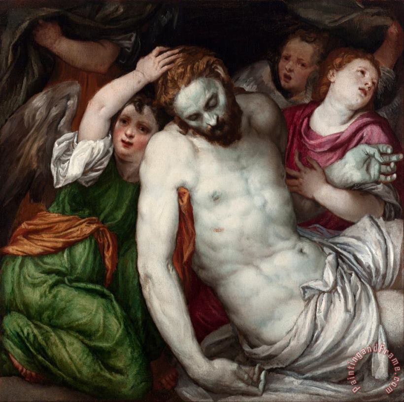 Lambert Sustris Pieta And Angels Art Painting