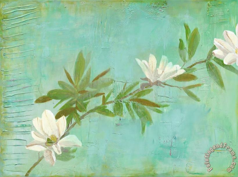 Magnolias on Turquoise painting - Laura Gunn Magnolias on Turquoise Art Print