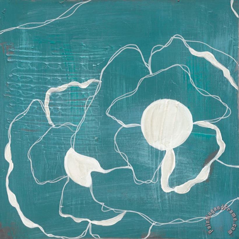 Laura Gunn Poppy Outline on Turquoise I Art Painting