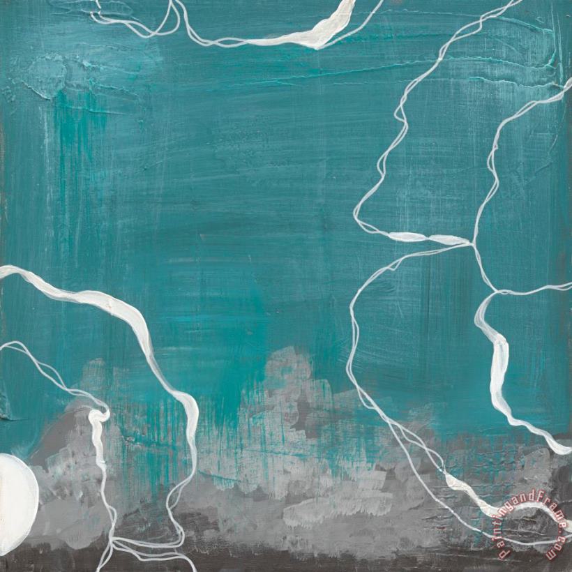 Laura Gunn Poppy Outline on Turquoise II Art Painting