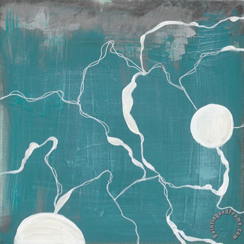 Laura Gunn Poppy Outline on Turquoise IV Art Painting
