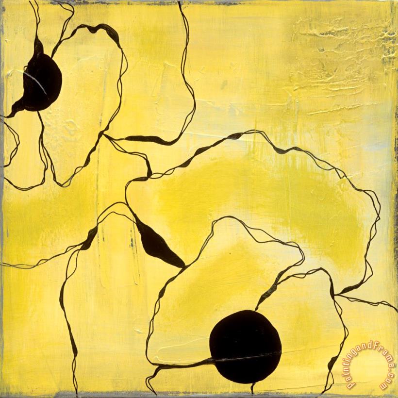 Poppy Outline on Yellow I painting - Laura Gunn Poppy Outline on Yellow I Art Print
