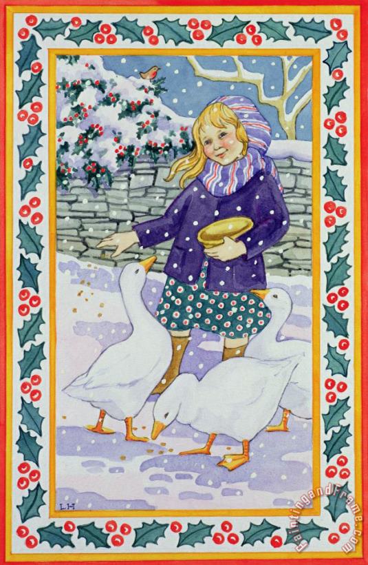 Christmas Geese painting - Lavinia Hamer Christmas Geese Art Print