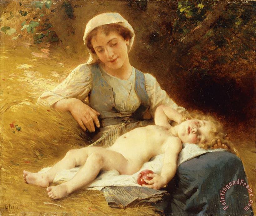 Leon Bazile Perrault A Mother With Her Sleeping Child Art Painting