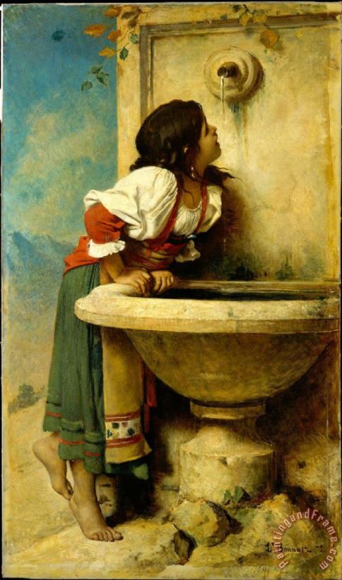 Leon Bonnat Roman Girl at Fountain Art Painting